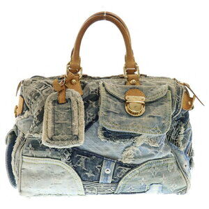 Louis Vuitton Monogram Denim Patchwork Speedy Handbag Boston Bag Blue